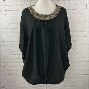 BCBGMAXAZRIA Black Studded Bat-Wing Shirt, Size XS